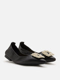 PAZZION, Harivelle Pearl Embellished Leather Foldable Flats, Black