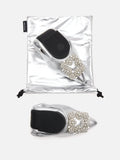 PAZZION, Harivelle Pearl Embellished Leather Foldable Flats, Silver