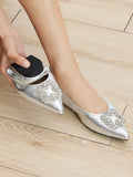 PAZZION, Harivelle Pearl Embellished Leather Foldable Flats, Silver