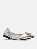 PAZZION, Harivelle Pearl Embellished Leather Foldable Flats, Silver