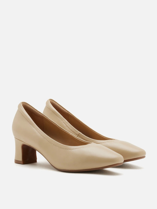PAZZION, Herve Square Toe Low Heels, Almond