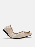 PAZZION, Huda Gold Buckle Foldable Flats, Beige