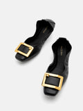 PAZZION, Huda Gold Buckle Foldable Flats, Black