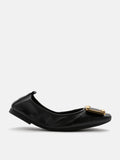 PAZZION, Huda Gold Buckle Foldable Flats, Black