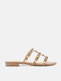 PAZZION, Ingrid Gold Studded Cage Patent Leather Slides, Gold