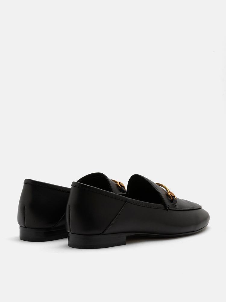 PAZZION, Isabeau Metal Buckle Loafers, Black