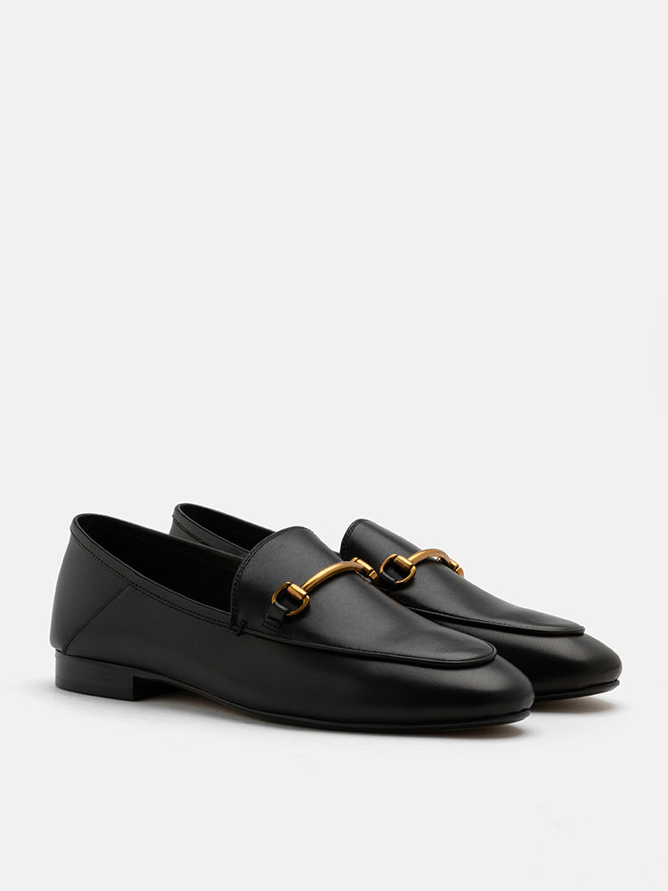 PAZZION, Isabeau Metal Buckle Loafers, Black