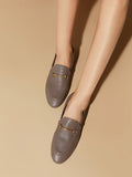 PAZZION, Isabeau Metal Buckle Loafers, Khaki