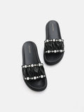 PAZZION, Ivanna Diamante Encrusted Ruched Slides, Black