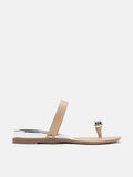 PAZZION, Jamila Silver Toe-Ring Slide Sandals, Almond