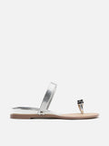 PAZZION, Jamila Silver Toe-Ring Slide Sandals, Silver