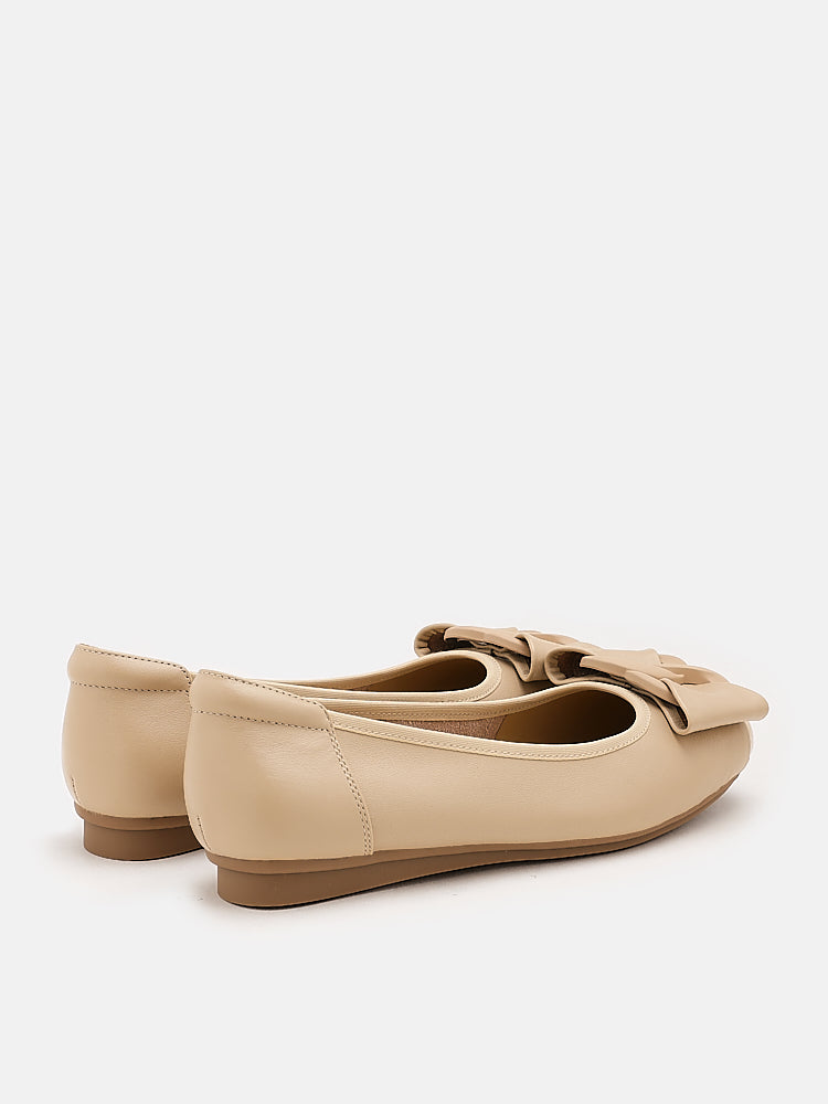 PAZZION, Jan Buckle Bow Square-Toe Flats, Almond