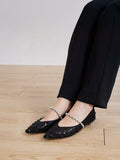 PAZZION, Jemima Embellished Mesh Pointed Toe Flats, Black