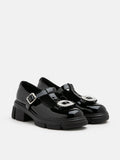 PAZZION, Jewels Embellished Patent Mary Jane Loafers, Black