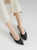 PAZZION, Jovena Floral Embellished Leather Pointed Flats, Black