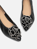 PAZZION, Jovena Floral Embellished Leather Pointed Flats, Black