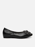 PAZZION, Jovena Floral Embellished Leather Pointed Flats, Black