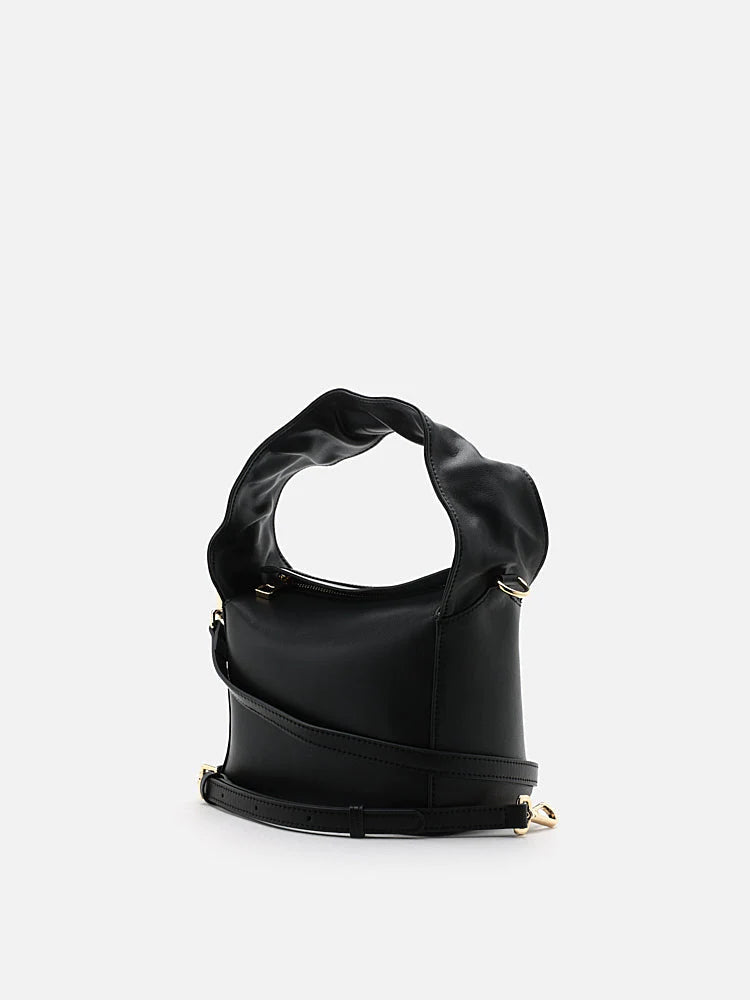 PAZZION, Jovie Ruched Strap Shoulder Bag, Black