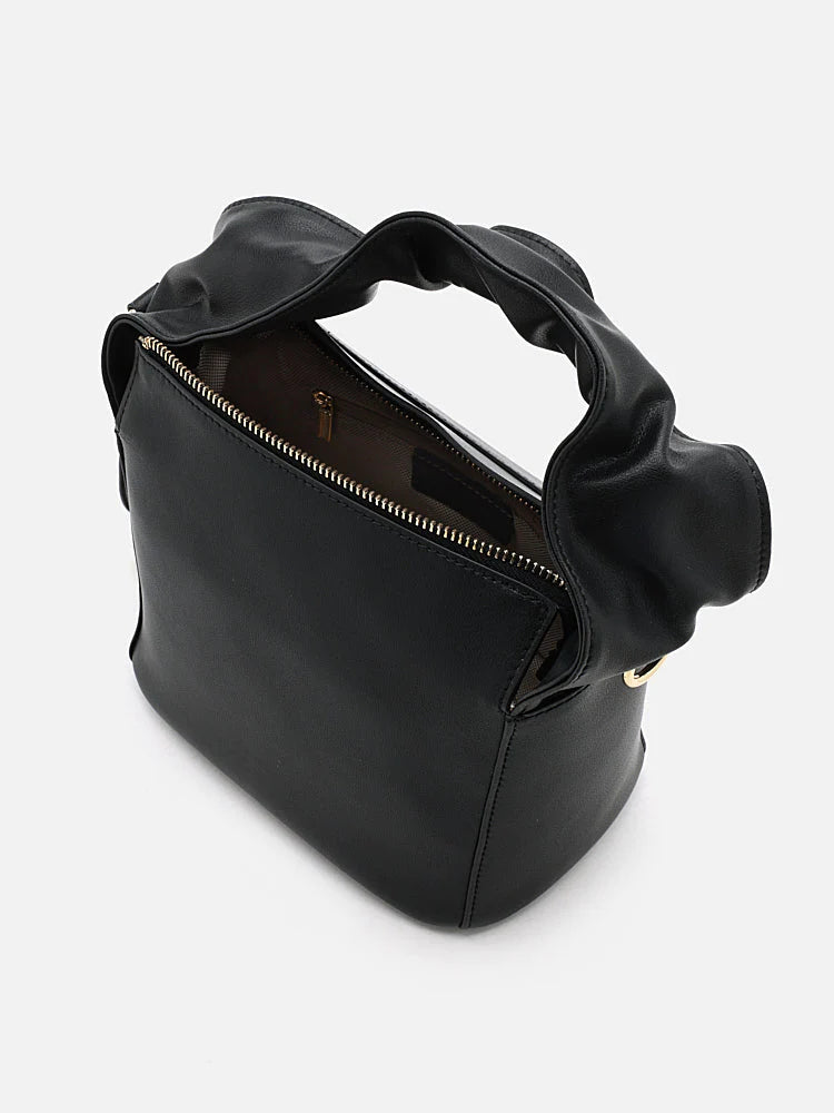 PAZZION, Jovie Ruched Strap Shoulder Bag, Black