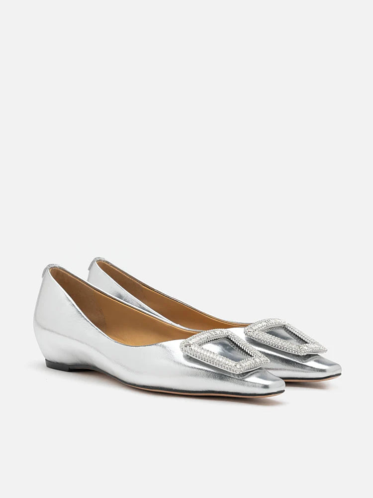 PAZZION, Kamila Covered Flats, Silver