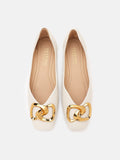 PAZZION, Kaori Gold Buckle Covered Flats, White