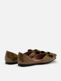 PAZZION, Kara Gold Accented Sculpted Bow Patent Flats, Khaki