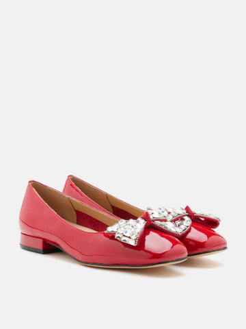 Katy Diamante Embellished Bow Patent Leather Flats