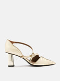 PAZZION, Kenzie Strappy Metallic Heels, Gold