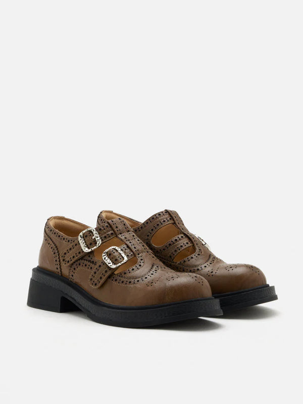 PAZZION, Kimora Double Buckle Brogue Loafers, Khaki