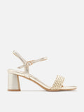 PAZZION, Kit Metallic Woven Strap Sandal Heels, Gold