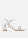 PAZZION, Kit Metallic Woven Strap Sandal Heels, Silver