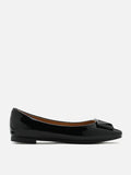 PAZZION, Larisa Monotone Buckle Patent Covered Flats, Black