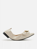 PAZZION, Layla Gold Buckled Bow Foldable Flats, Beige