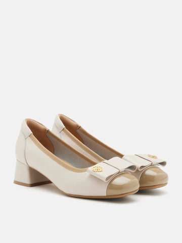 Leanna Leather Bow Low Block Heels