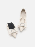 PAZZION, Leslie Diamante Bow Pointed Toe Foldable Flats, Beige