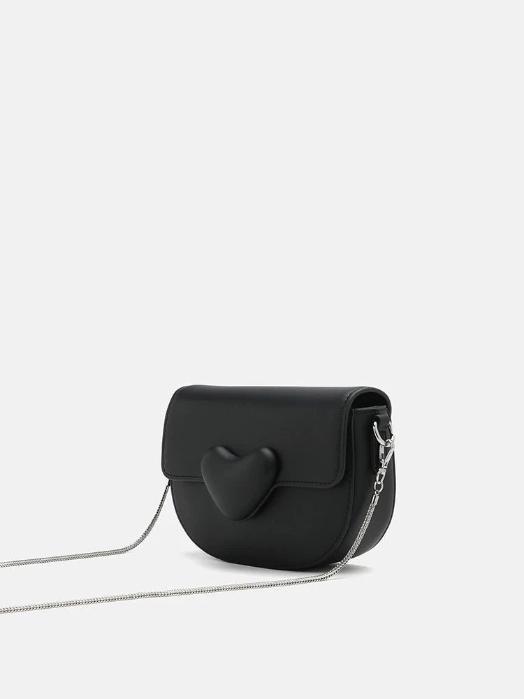 PAZZION, Lev Heart-shaped Flap Lock Saddle Bag, Black