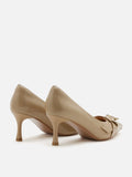 PAZZION, Luca Buckle-Accent Pointed Toe Heels, Almond