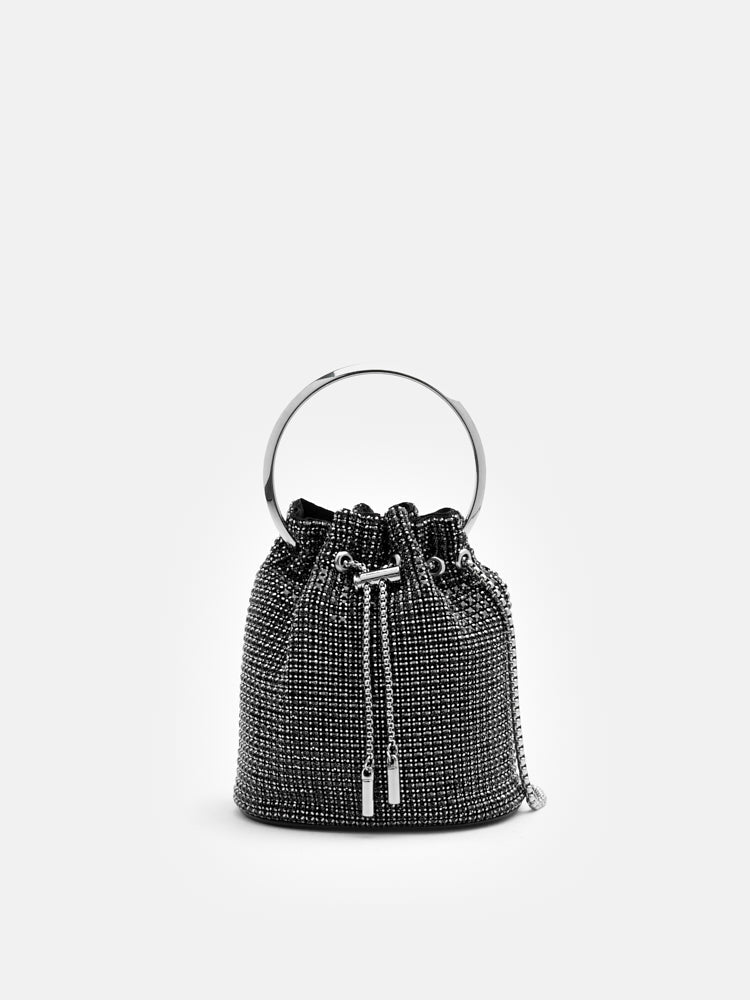 PAZZION, Luna Diamante Mini Bucket Bag, Black