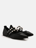 PAZZION, Mabel Pearl Embellished Leather Point-toe Pumps, Black