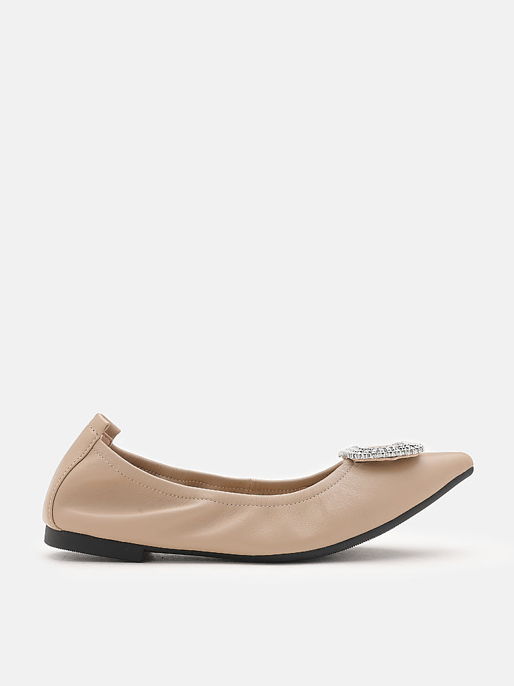 PAZZION, Madison Embellished Pointed Toe Flats, Almond