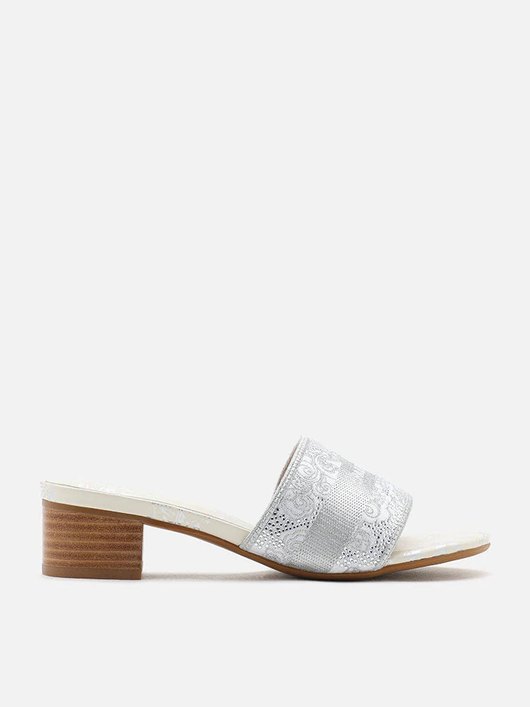 PAZZION, Majestic Meera Heeled Slides, Silver