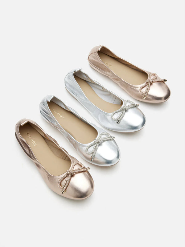 PAZZION, Mara Crystal Bow Ballerinas, None