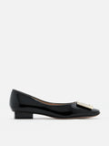 PAZZION, Marlie Buckle Patent Leather Low Heels, Black