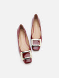 PAZZION, Marlie Buckle Patent Leather Low Heels, Wine