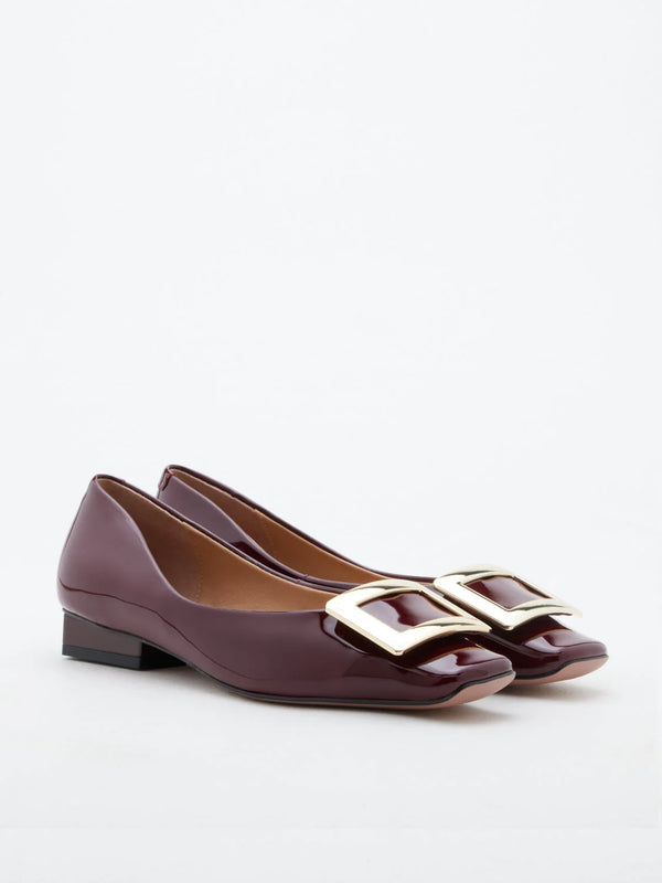 PAZZION, Marlie Buckle Patent Leather Low Heels, Wine