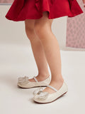 PAZZION, Mini Brea Crystal Bow Mary Jane Ballerinas, Beige