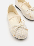 PAZZION, Mini Brooke Crystal Grid Flyknit Flats, Beige