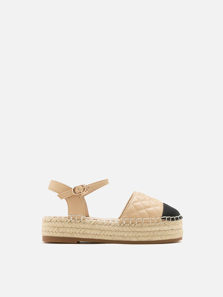 PAZZION, Mini Keeya Quilted Leather Espadrilles Sandals, Almond