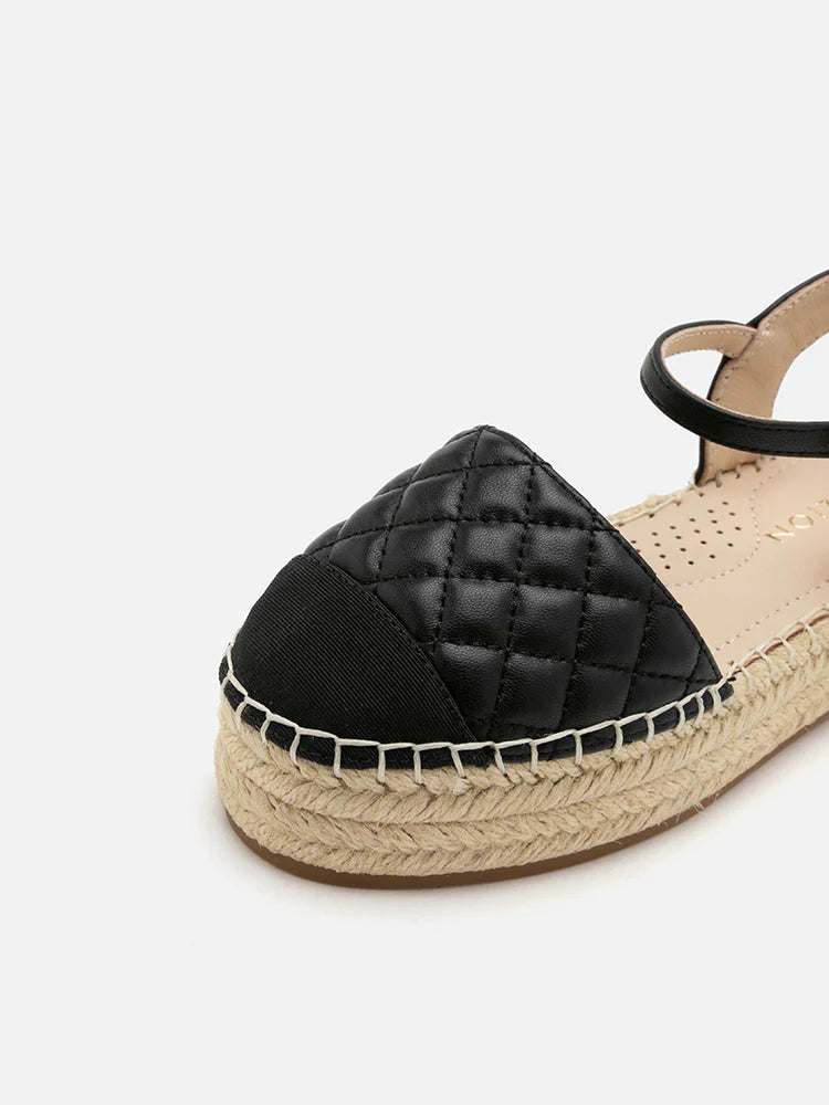 PAZZION, Mini Keeya Quilted Leather Espadrilles Sandals, Black