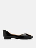 PAZZION, Mura Gold Buckle Shiny Leather Flats, Black